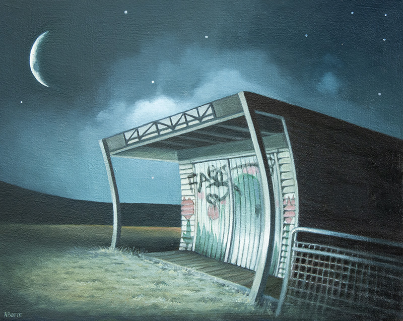 Abandoned flower shed at Bacchus Marsh - oil on wood panel