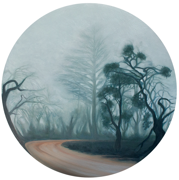 Winter mist - oil on round canvas board