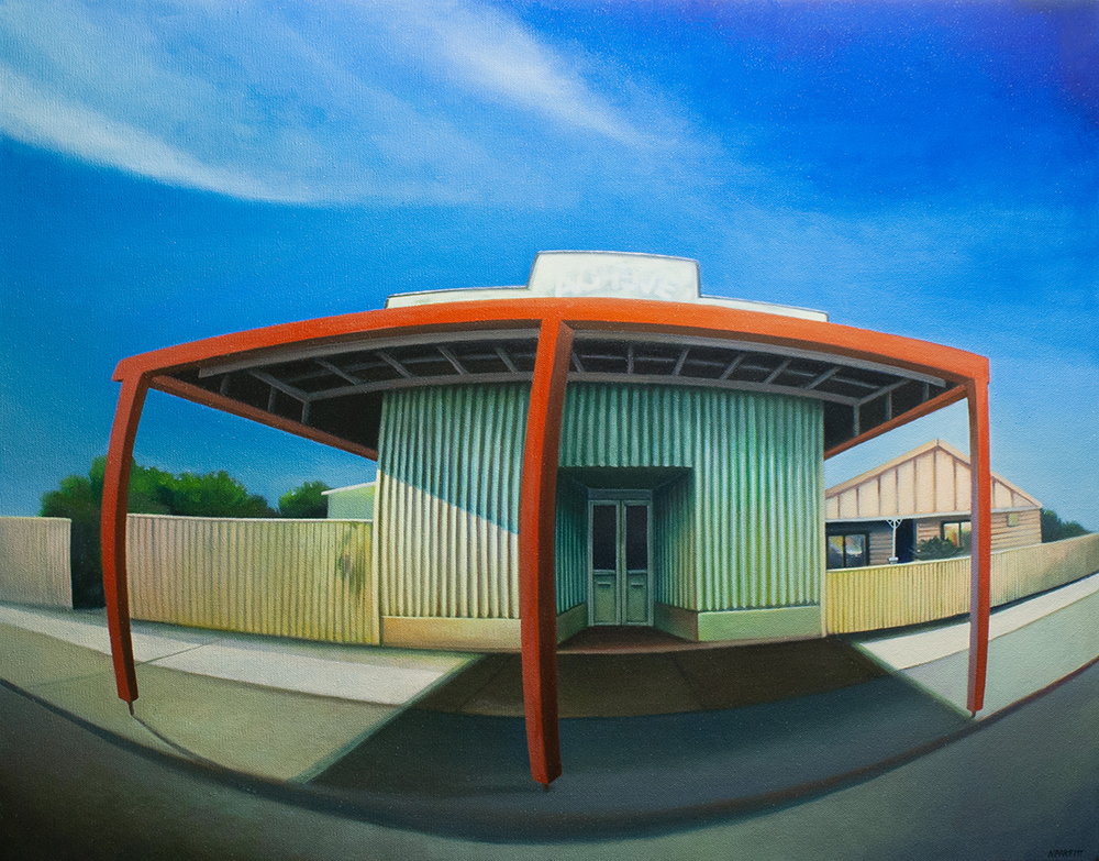 Corrugated iron - oil on wood panel