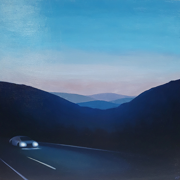 Night drive (caeruleum) - oil on cradled wood panel