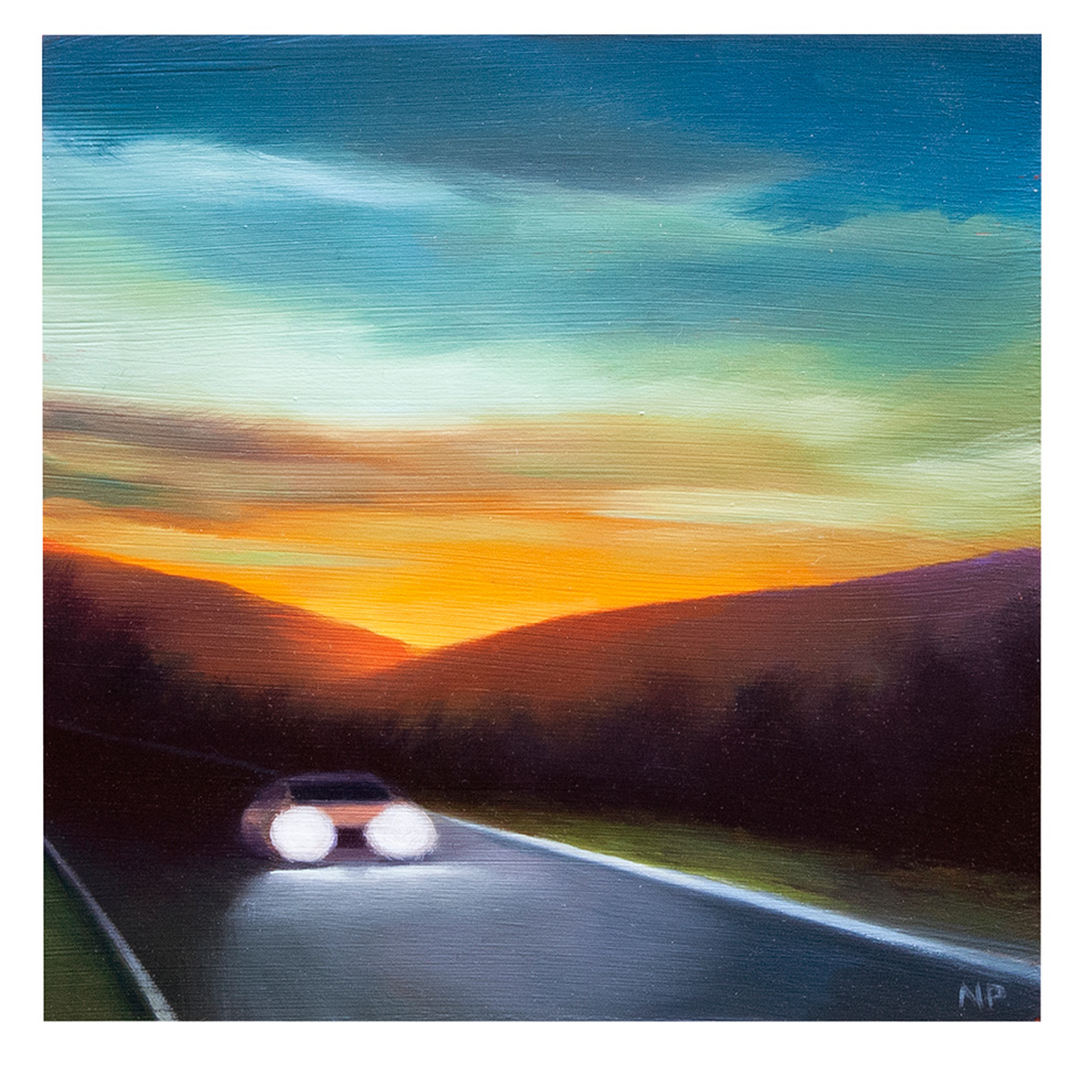 Night drive: Spring - oil on wood panel