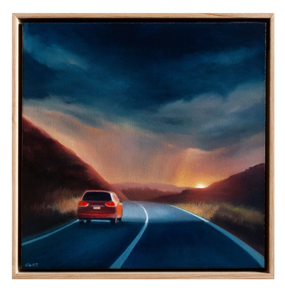 Night drive: sunset - oil on canvas